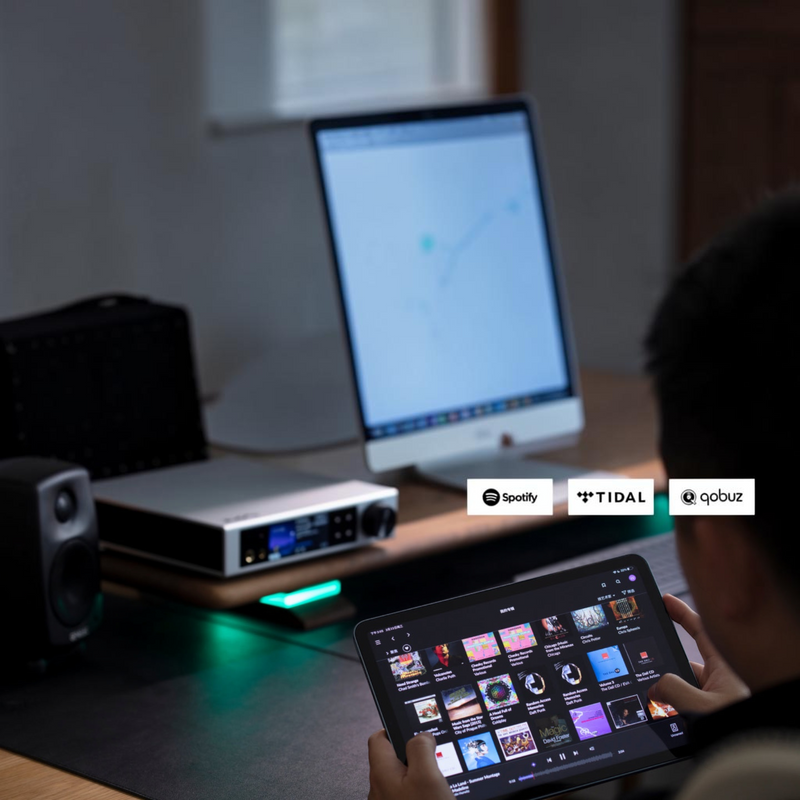 Undentia AB Element i2 music streamer controlled via tablet app with Spotify, Tidal, and Qobuz streaming integration