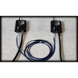 Undentia AB EtherWAN media converter pair connected by a blue fiber optic cable for galvanic network isolation