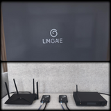 Undentia AB setup with EtherWAN media converters, router, and streamer for galvanic isolation in a home audio system.
