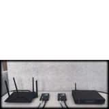 Undentia AB setup with EtherWAN media converters, router, and streamer for galvanic isolation in a home audio system.