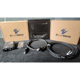 Undentia AB EtherWAN media converter kit with SFP module, braided Ethernet cable, and fiber optic cable in boxes.