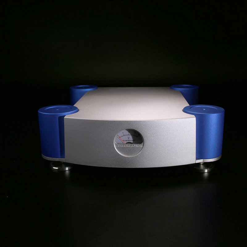 Undentia AB Ediscreation Firebird LPS linear power supply with a silver chassis and blue corner pillars