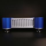 Undentia AB Ediscreation Firebird LPS linear power supply with silver heatsink and blue cylindrical side pillars