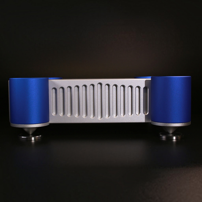 Undentia AB Ediscreation Firebird LPS linear power supply with silver heatsink and blue cylindrical side pillars