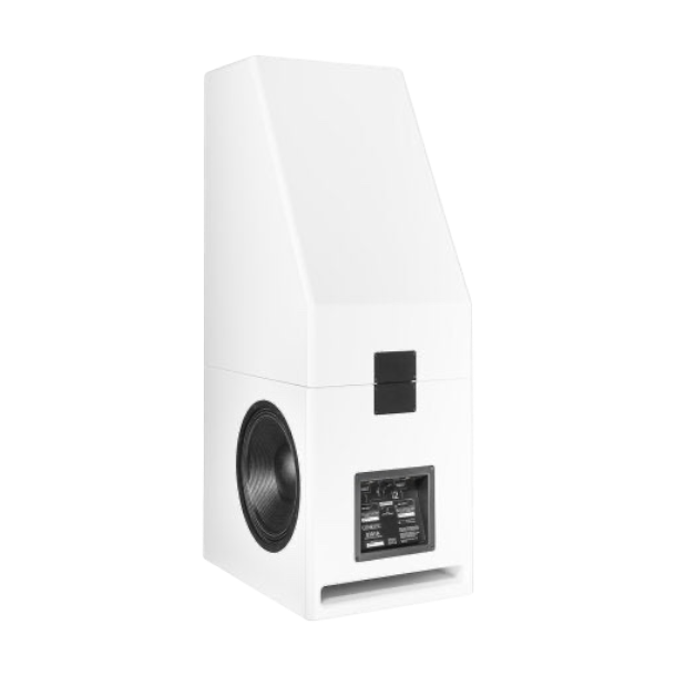 Undentia AB Genelec 8381A SAM adaptive point source main monitor speaker in white, rear view showing connection panel.