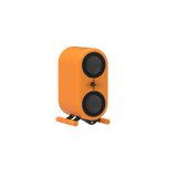 Undentia AB AKu Onar active speaker in bright orange with dual TeXtreme drivers and a central tweeter on a stand