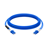 Undentia AB blue armored industrial single mode duplex fiber optic cable with LC connectors on a black background