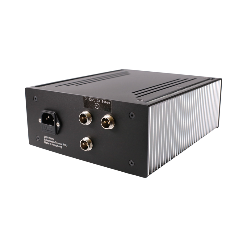 Undentia AB Ediscreation linear power supply with dual DC outputs and black metal chassis for high-end audio systems