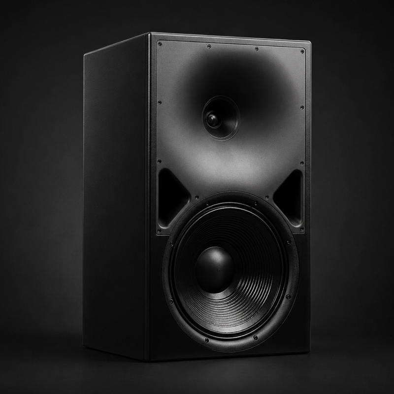 Undentia AB Genelec 8380A active three-way studio monitor with a 15-inch woofer and coaxial driver in matte black.