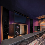 Undentia AB S360A SAM studio monitors in a professional recording studio control room with a large mixing console.
