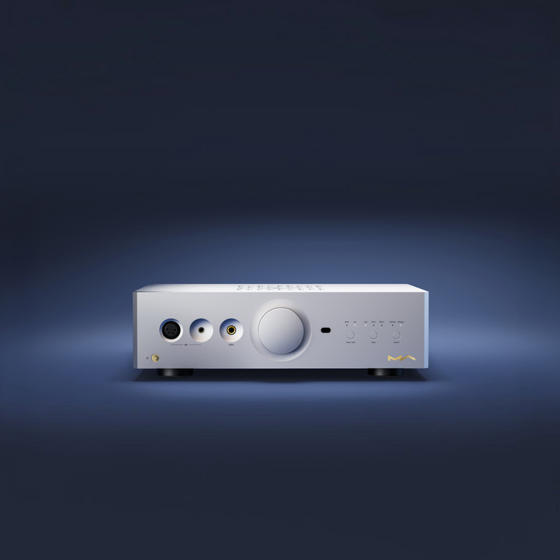 Undentia AB Matrix Audio NA-1 silver desktop headphone amplifier with balanced and unbalanced outputs and volume dial