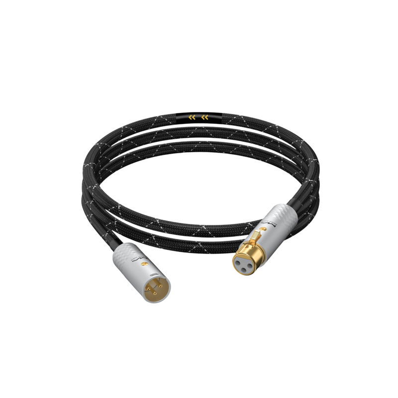 Undentia AB Matrix Audio OCC Hi-Fi XLR cable with black nylon braided sleeve and gold-plated CNC aluminium connectors.