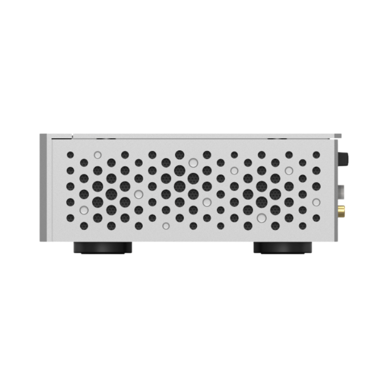 Undentia AB Matrix Audio TT-1 digital transport side view showing perforated metal casing and ventilation design