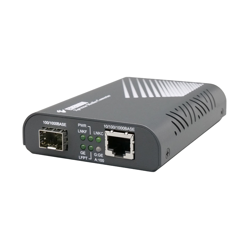 Undentia AB EtherWAN media converter with SFP and RJ45 ports for fiber optic network connectivity