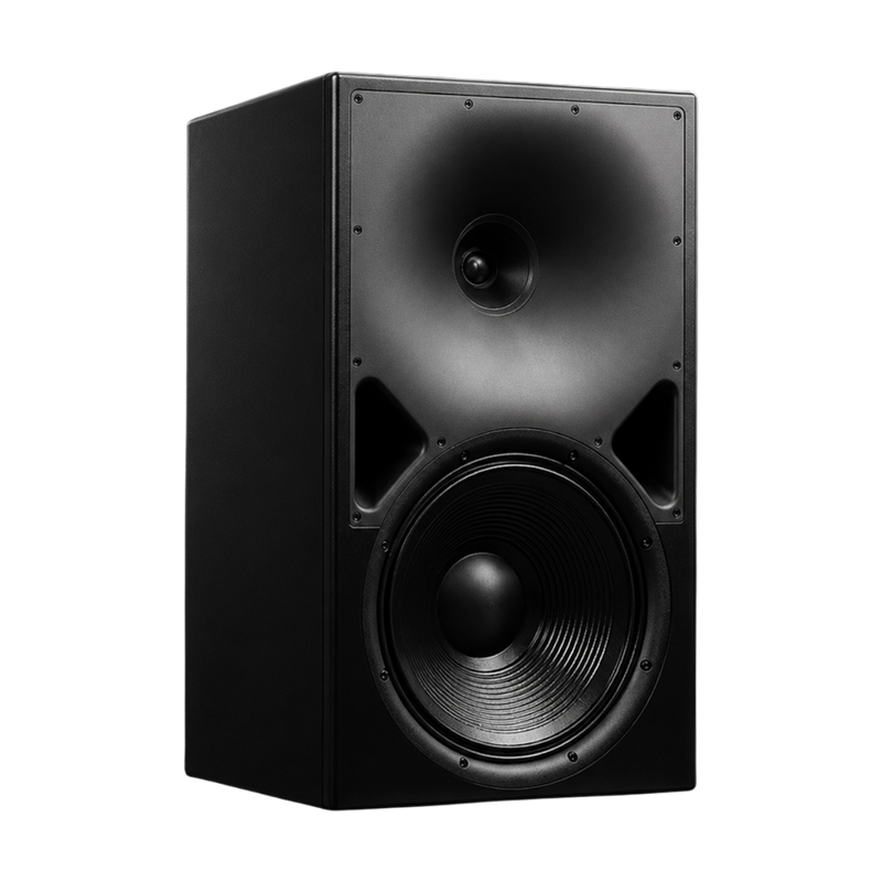 Undentia AB Genelec 8380A SAM active three-way studio monitor in matte black with a 15-inch woofer and coaxial driver.
