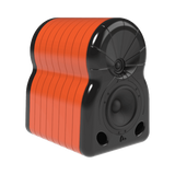 Undentia AB MaYa II high-end studio monitor speaker in a vibrant orange and black finish with a unique ribbed design.