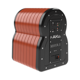 Undentia AB AKu MaYa II active studio monitor speaker in terracotta red with black rear panel and XLR inputs