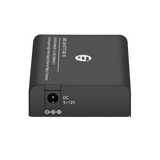 Undentia AB black gigabit fiber optic media converter with DC power input for high-fidelity audio network isolation