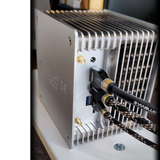 Undentia AB Cirrus7 SE silver passive-cooled music server with high-end Viablue cables connected to the rear panel.