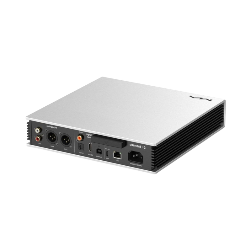 Undentia AB Element i2 music streamer rear panel showing analog and digital connectivity ports