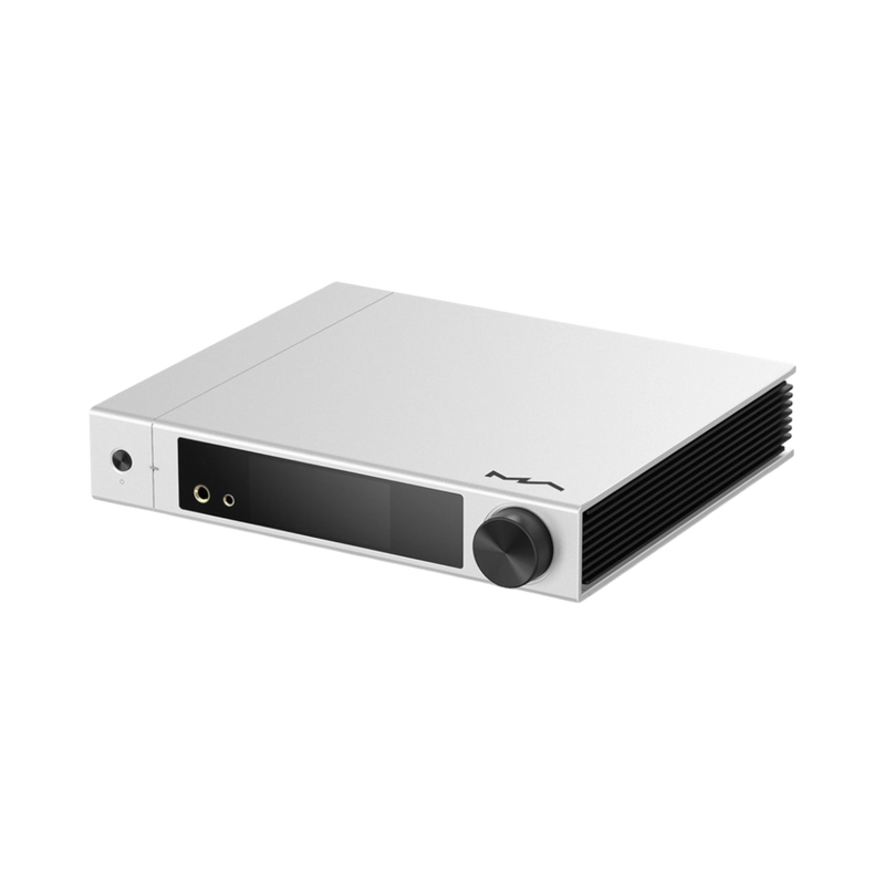 Undentia AB Matrix Audio Element M2 silver music streamer with front LCD screen, volume knob, and headphone jack