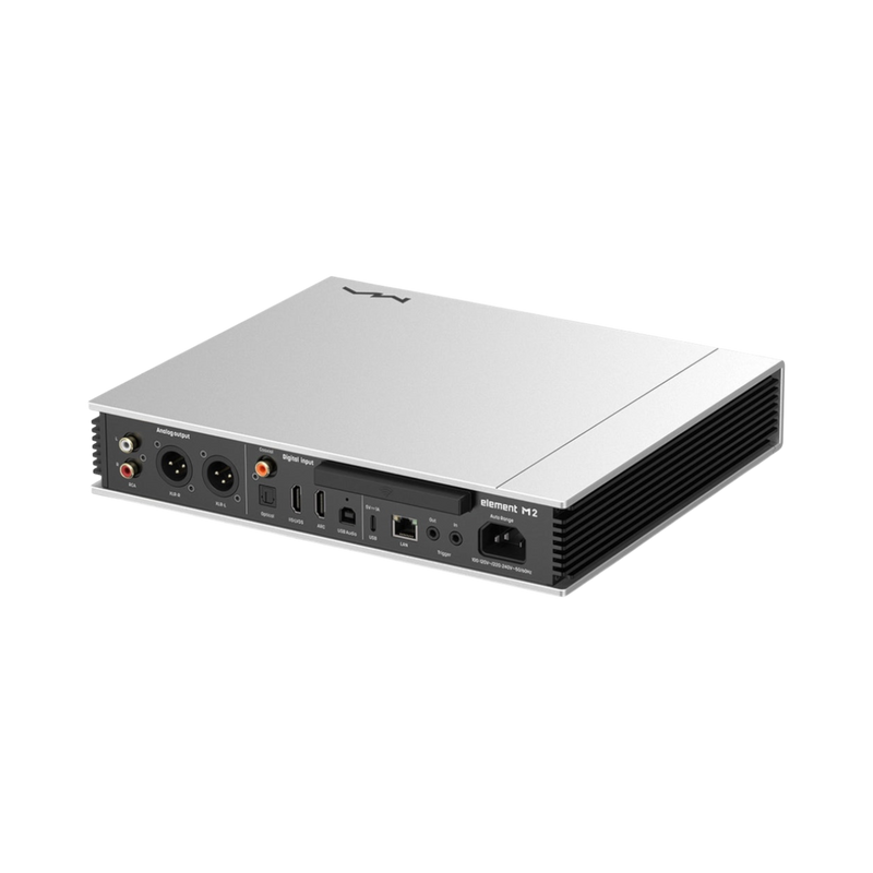Undentia AB Matrix Audio Element M2 music streamer rear panel showing various analog and digital connectivity ports