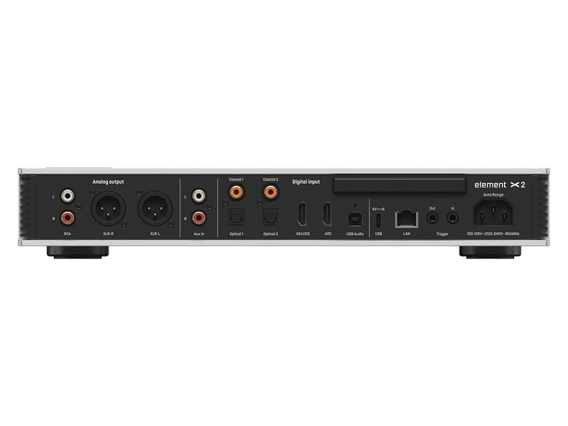 Rear panel of the Undentia AB Matrix Audio Element X2 Pure streamer showing various analog and digital inputs