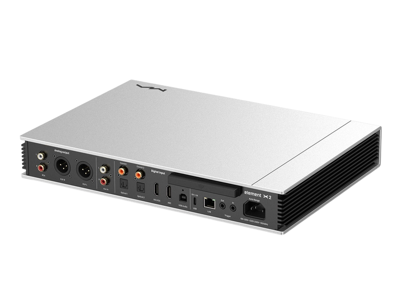 Undentia AB Matrix Audio Element X2 music streamer rear panel showing various digital and analog input ports