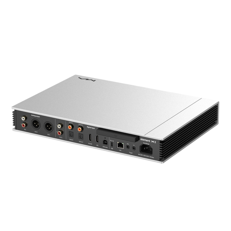 Undentia AB Matrix Audio Element X2 music streamer rear panel showing various digital and analog input ports