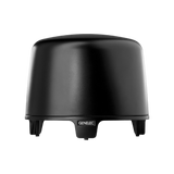 Undentia AB F One compact active subwoofer in matte black with a sleek, rounded design and sturdy base.
