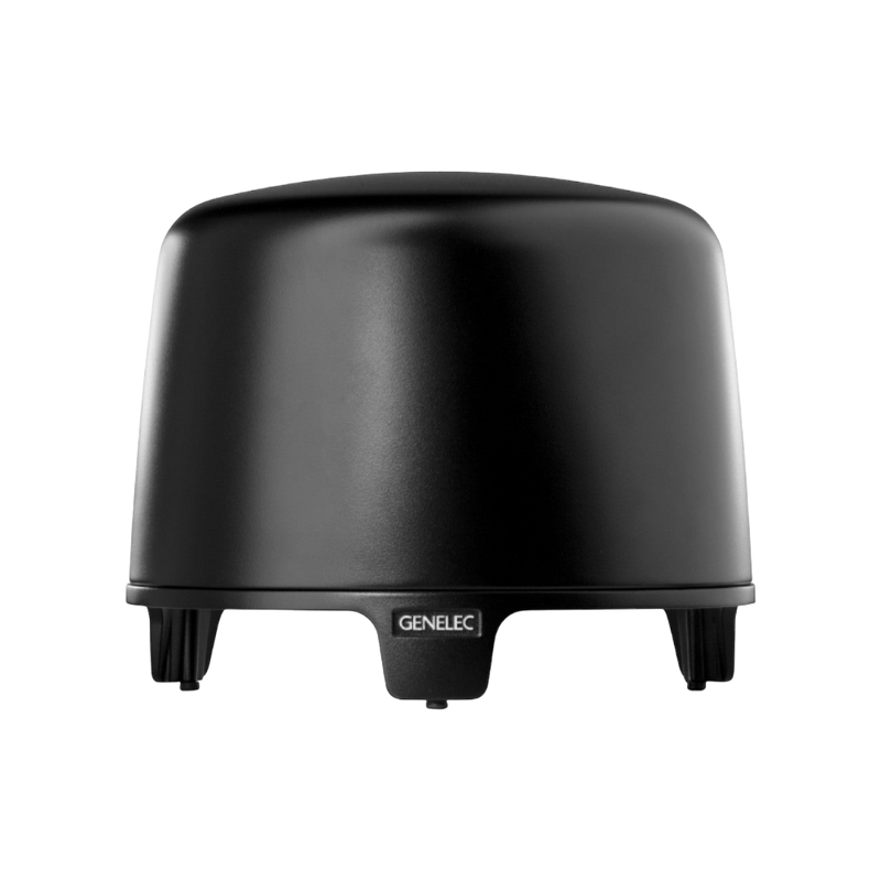 Undentia AB F One compact active subwoofer in matte black with a sleek, rounded design and sturdy base.