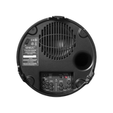 Undentia AB F One active subwoofer rear panel showing input and output ports, power switch, and cooling grille.