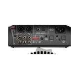Undentia AB F Two active subwoofer rear connection panel showing analog RCA, digital optical, and coaxial inputs.