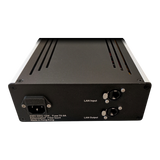 Undentia AB Fiberbox II optical network isolator rear panel showing LAN input and output ports and power connection.