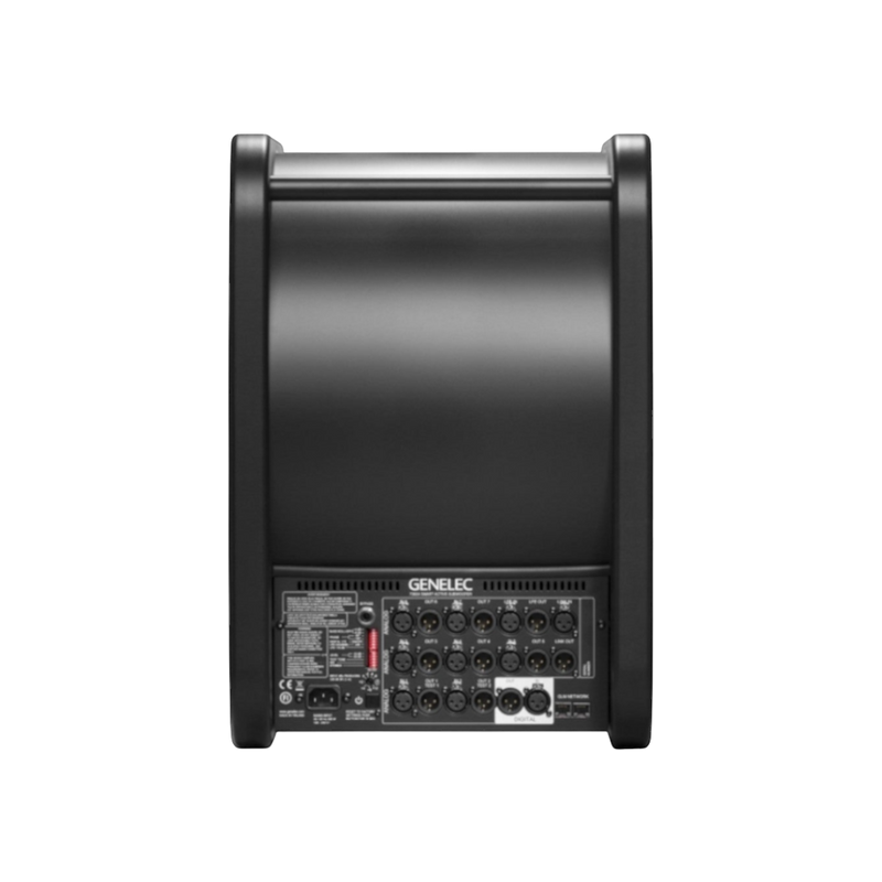 Undentia AB Genelec 7360A SAM studio subwoofer rear panel showing multiple XLR analog and digital connectivity ports