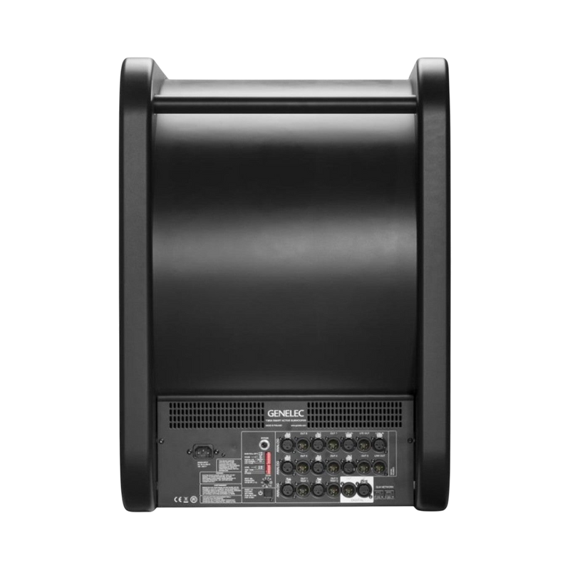 Undentia AB Genelec 7380A SAM studio subwoofer rear panel showing multiple XLR analog and digital input connections