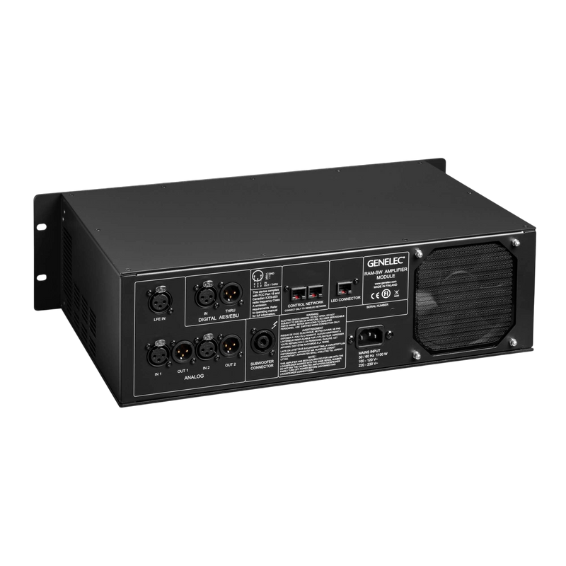 Undentia AB Genelec 7382A studio subwoofer amplifier module back panel with XLR and digital connectivity ports