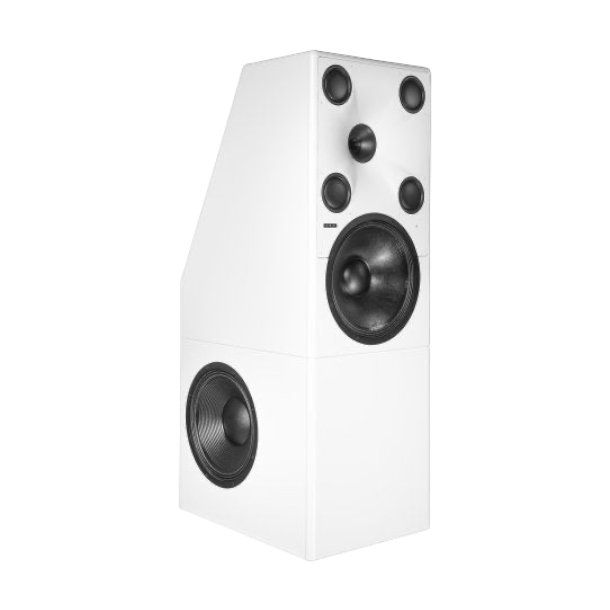 Undentia AB Genelec 8381A white floor-standing SAM adaptive point source main monitor speaker for professional studio.