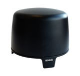 Undentia AB Genelec F Two compact black active subwoofer with a rounded, minimalist design on a white background.