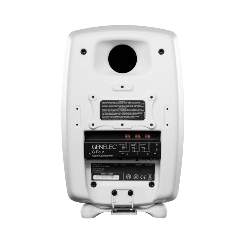 Undentia AB Genelec G Four active loudspeaker rear view showing input ports, bass controls, and mounting points