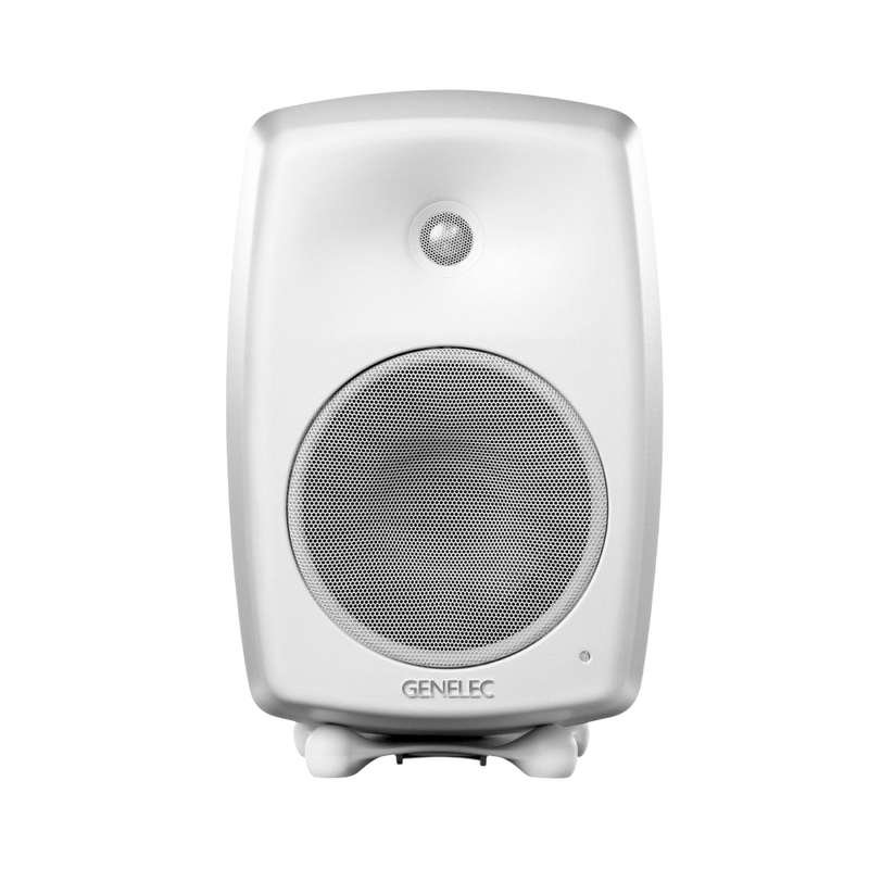 Undentia AB Genelec G Four white active studio monitor speaker with a sleek, rounded design and front-facing grille.