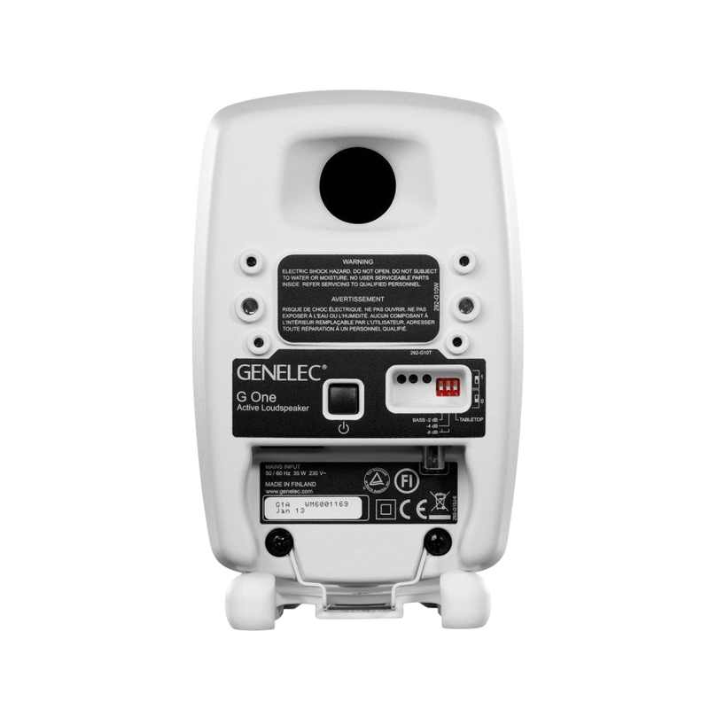 Undentia AB Genelec G One active speaker rear view showing power input, bass controls, and mounting points