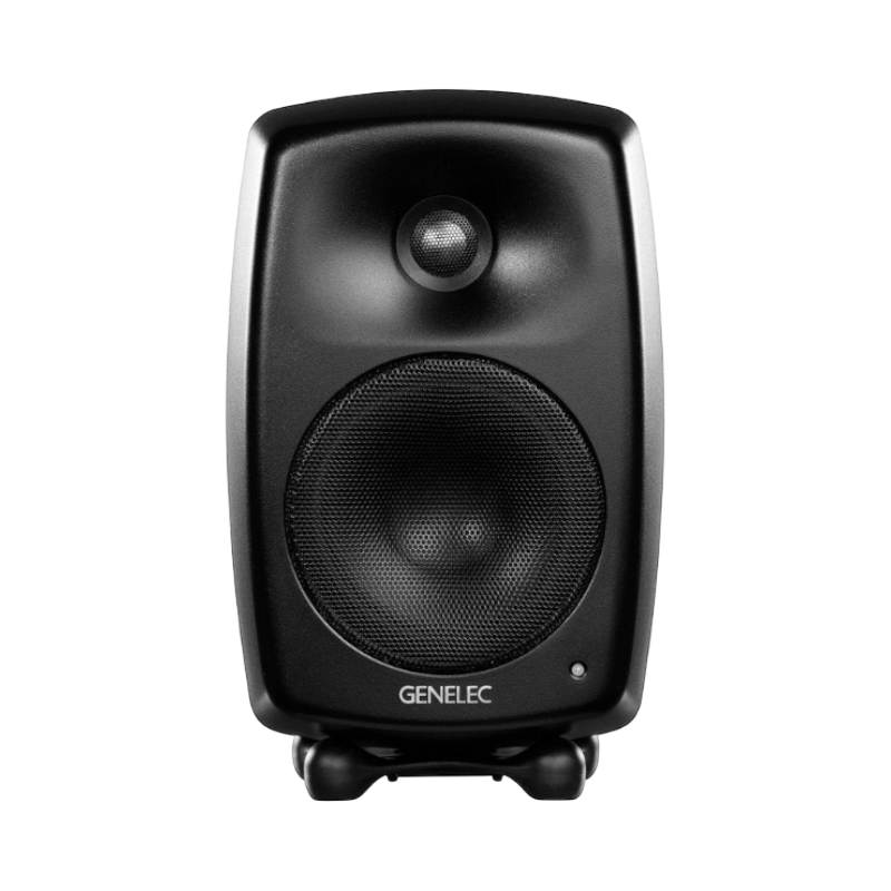 Undentia AB Genelec G Three compact black active studio monitor speaker with a sleek curved design