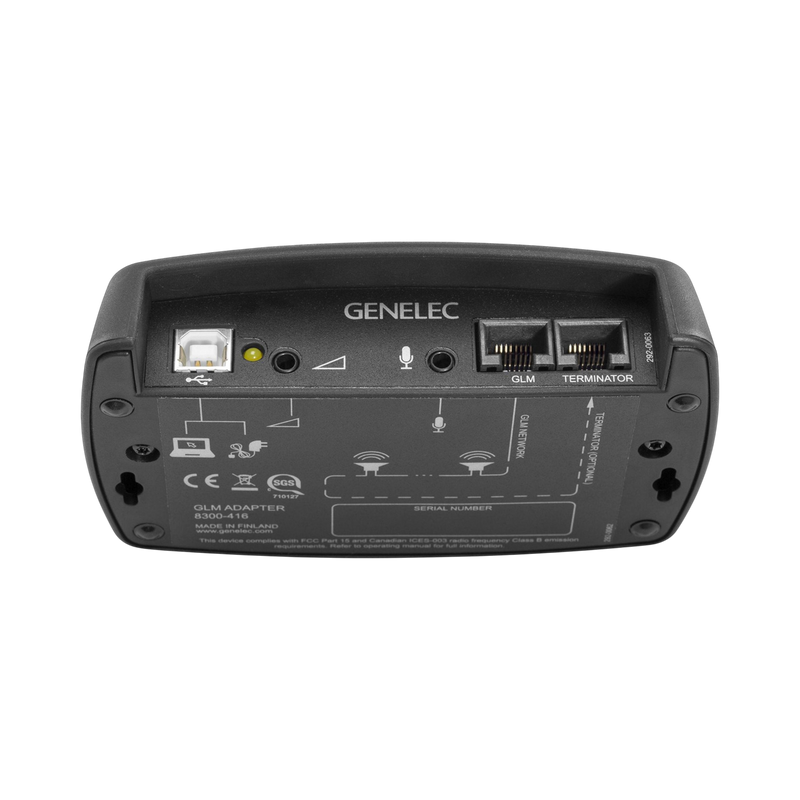 Undentia AB Genelec GLM network adapter showing USB, microphone, and Ethernet ports for SAM monitor calibration