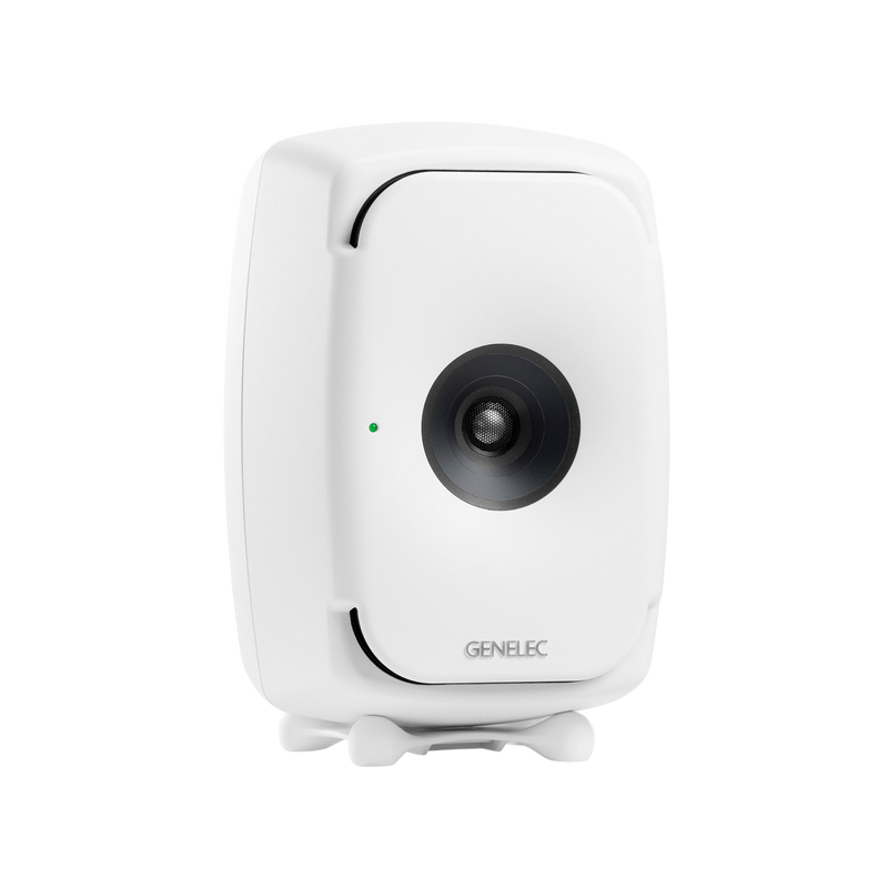 Undentia AB Genelec studio monitor speaker in white with a sleek, rounded design and central coaxial driver.