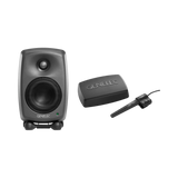 Undentia AB GLM Kit featuring a Genelec SAM monitor, network adapter, and 8300A calibration microphone with holder.
