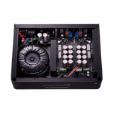 Undentia AB KECES P8 linear power supply internal view showing toroidal transformer and high-quality capacitors