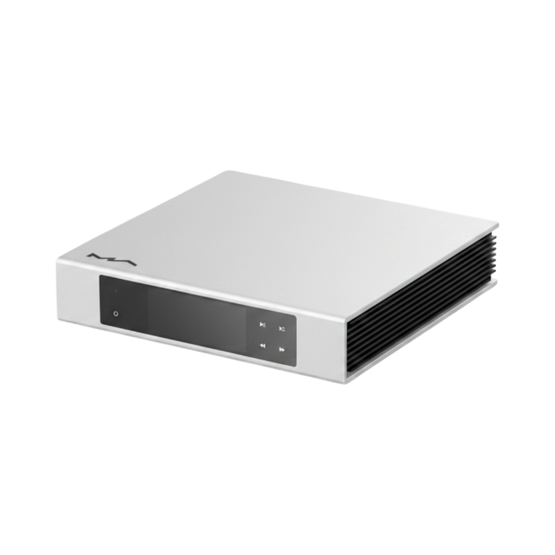 Undentia AB Matrix Audio Element S silver music streamer with a front touch screen display and sleek metal chassis.