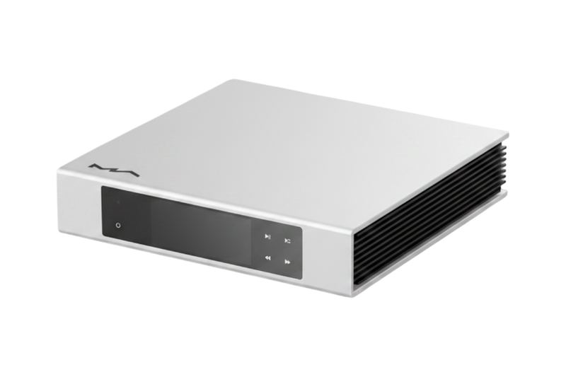 Undentia AB Matrix Audio Element S silver music streamer with a front touch screen display and sleek metal chassis.