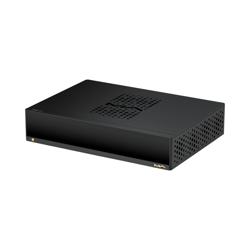 Undentia AB Matrix Audio MD-1P black integrated streamer and amplifier with minimalist design and gold accents